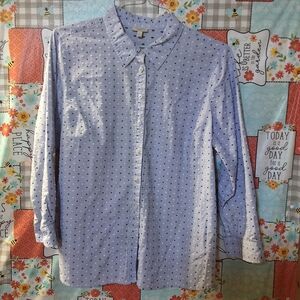 TALBOTS PETITES LONG SLEEVE  EMBROIDERED BUTTON DOWN FRONT